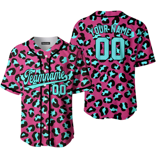 Custom Leopard On Pink Pattern Light Blue Black Custom Baseball Jerseys For Men & Women