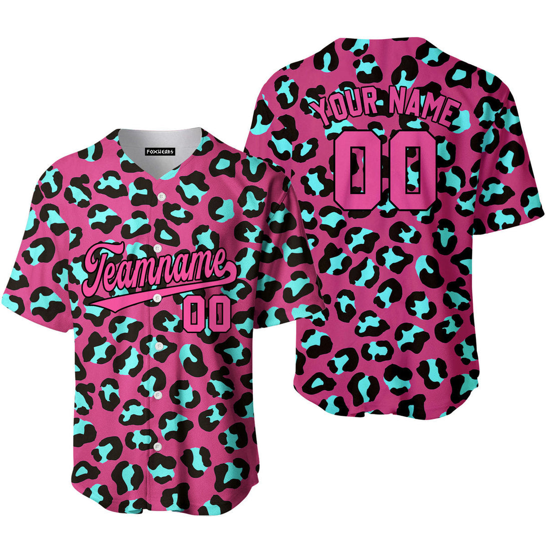 Custom Leopard On Pink Pattern Pink Black Custom Baseball Jerseys For Men & Women