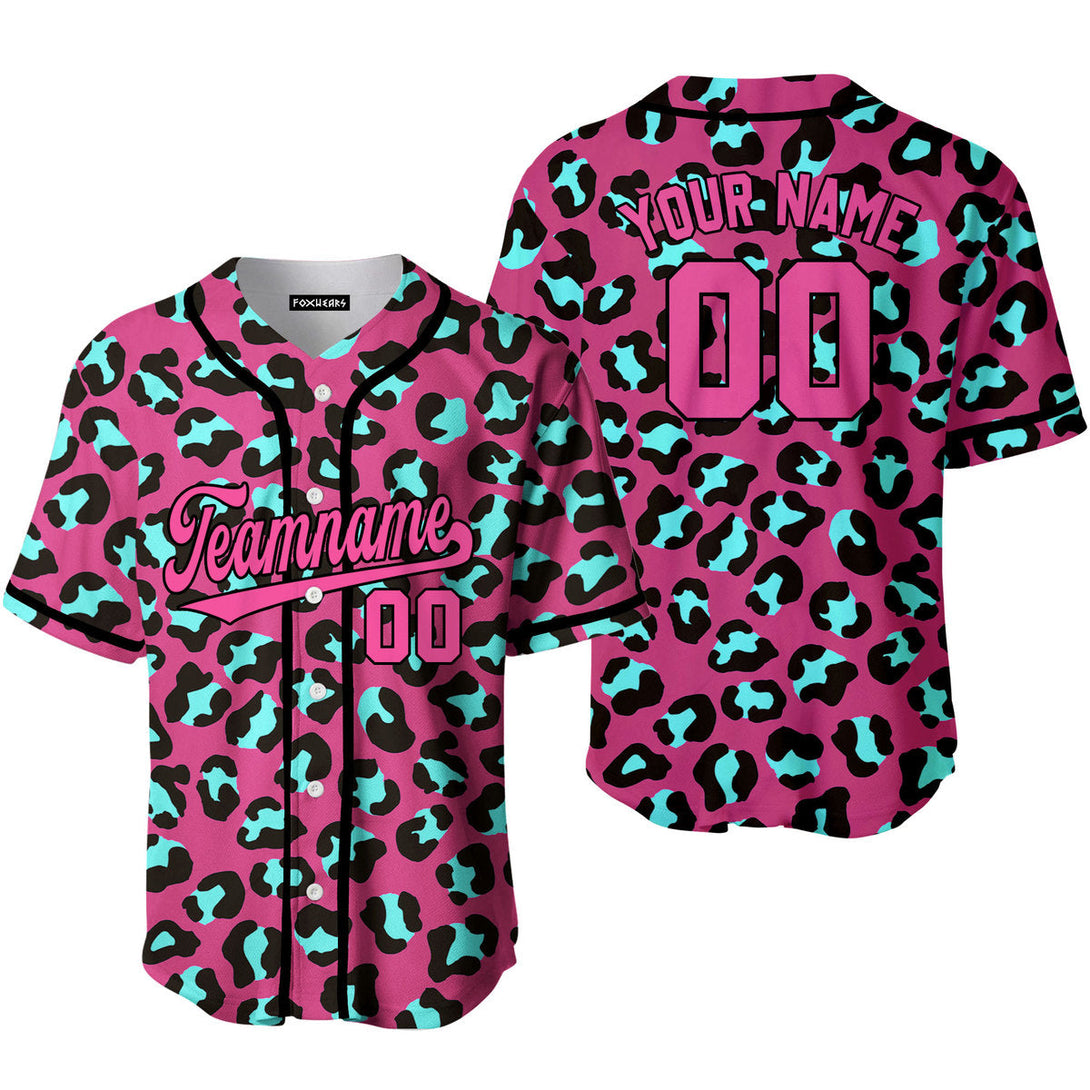 Custom Leopard On Pink Pattern Pink Black Custom Baseball Jerseys For Men & Women