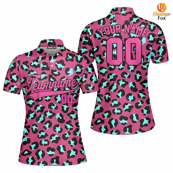 Custom Leopard On Pink Pattern Pink Black Custom Polo Shirt For Women