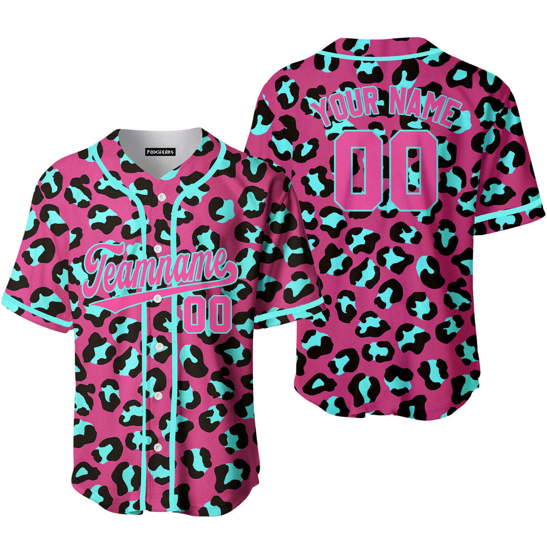 Custom Leopard On Pink Pattern Pink Light Blue Custom Baseball Jerseys For Men & Women