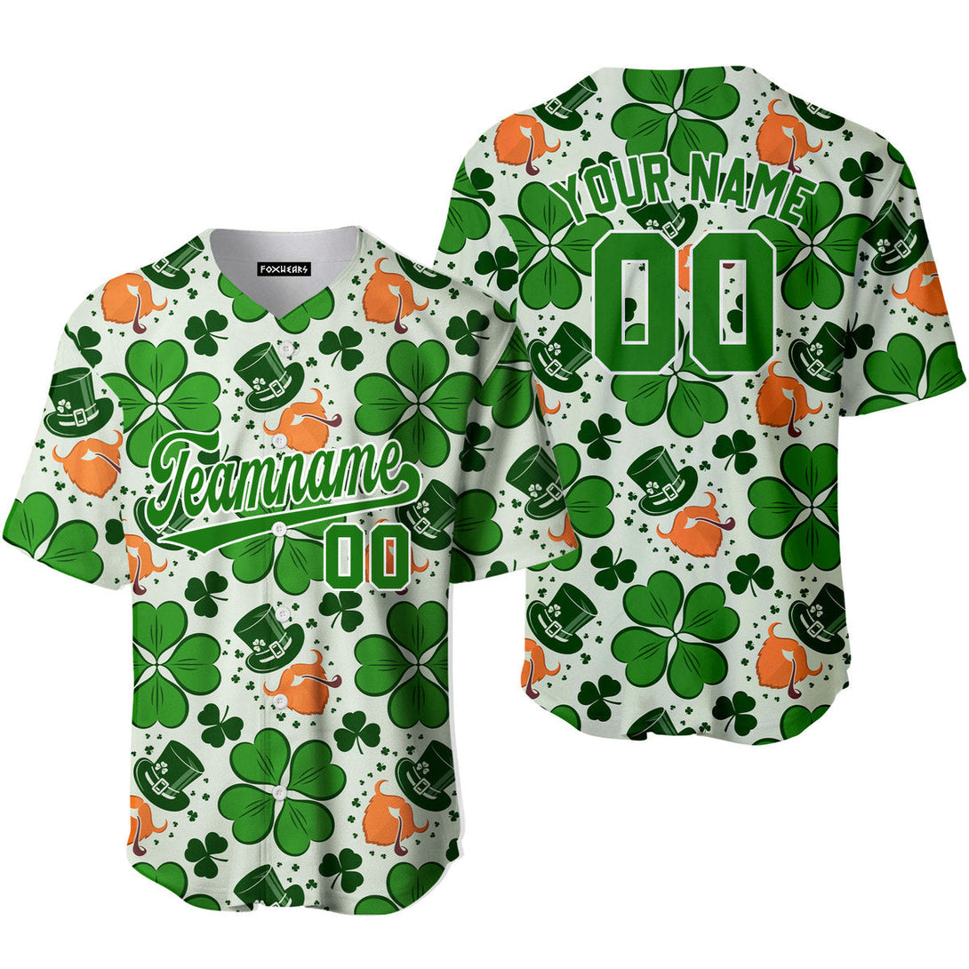 Custom Leprechaun Patrick Pattern Kelly Green White Baseball Jerseys For Men & Women