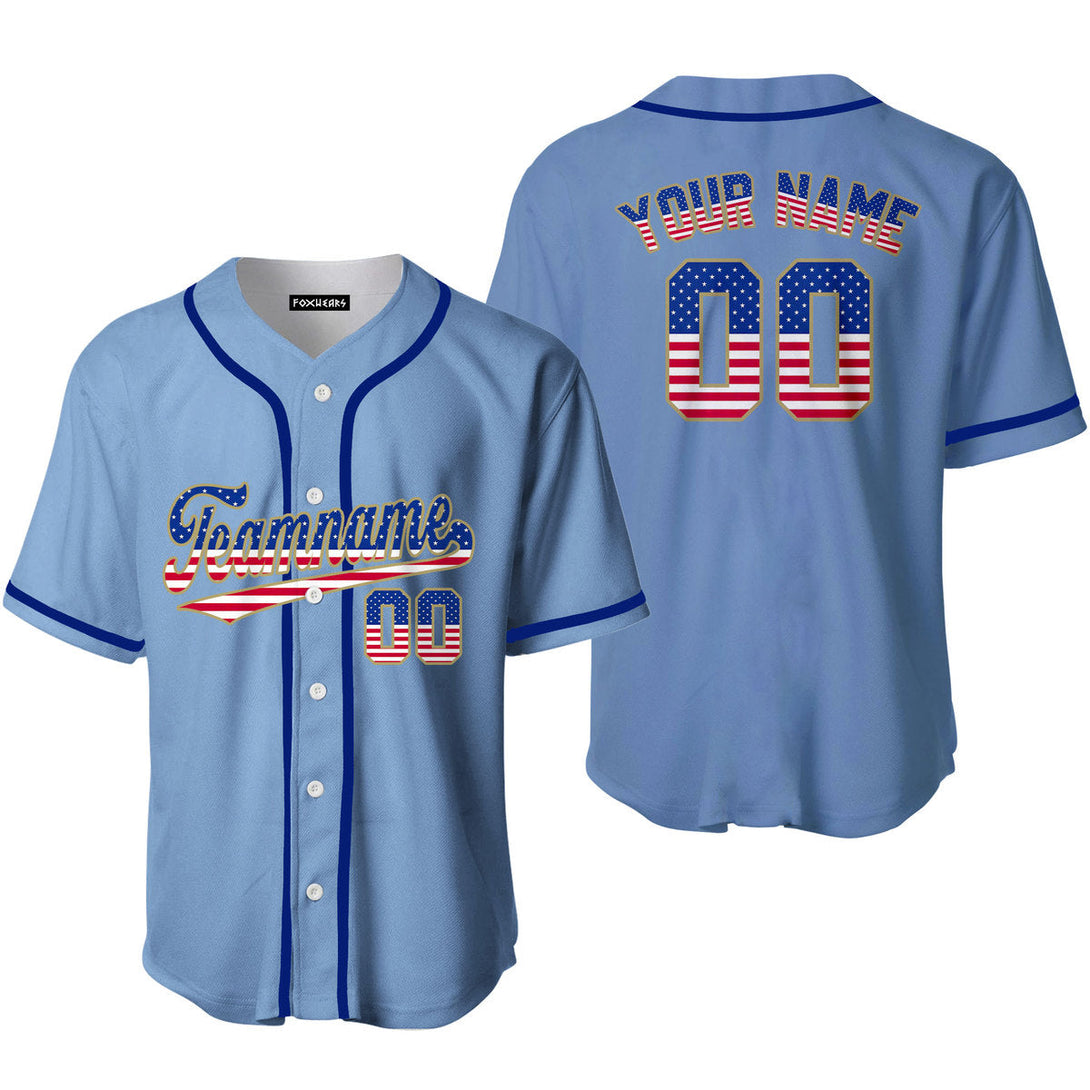 Custom Light Blue American Flag Fashion Custom Baseball Jerseys For Men & Women