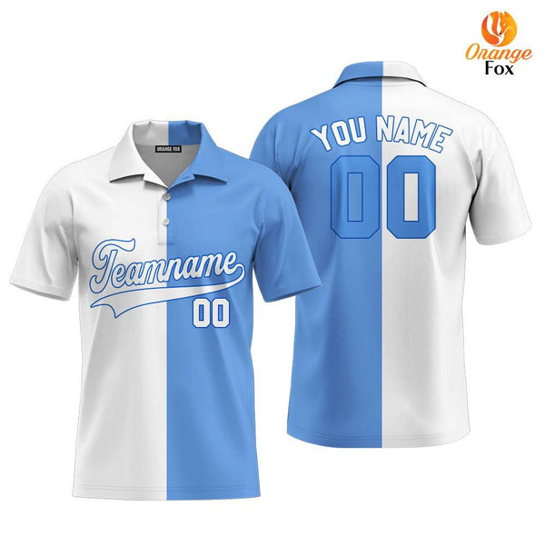 Custom Light Blue Black White Custom Polo Shirt For Men