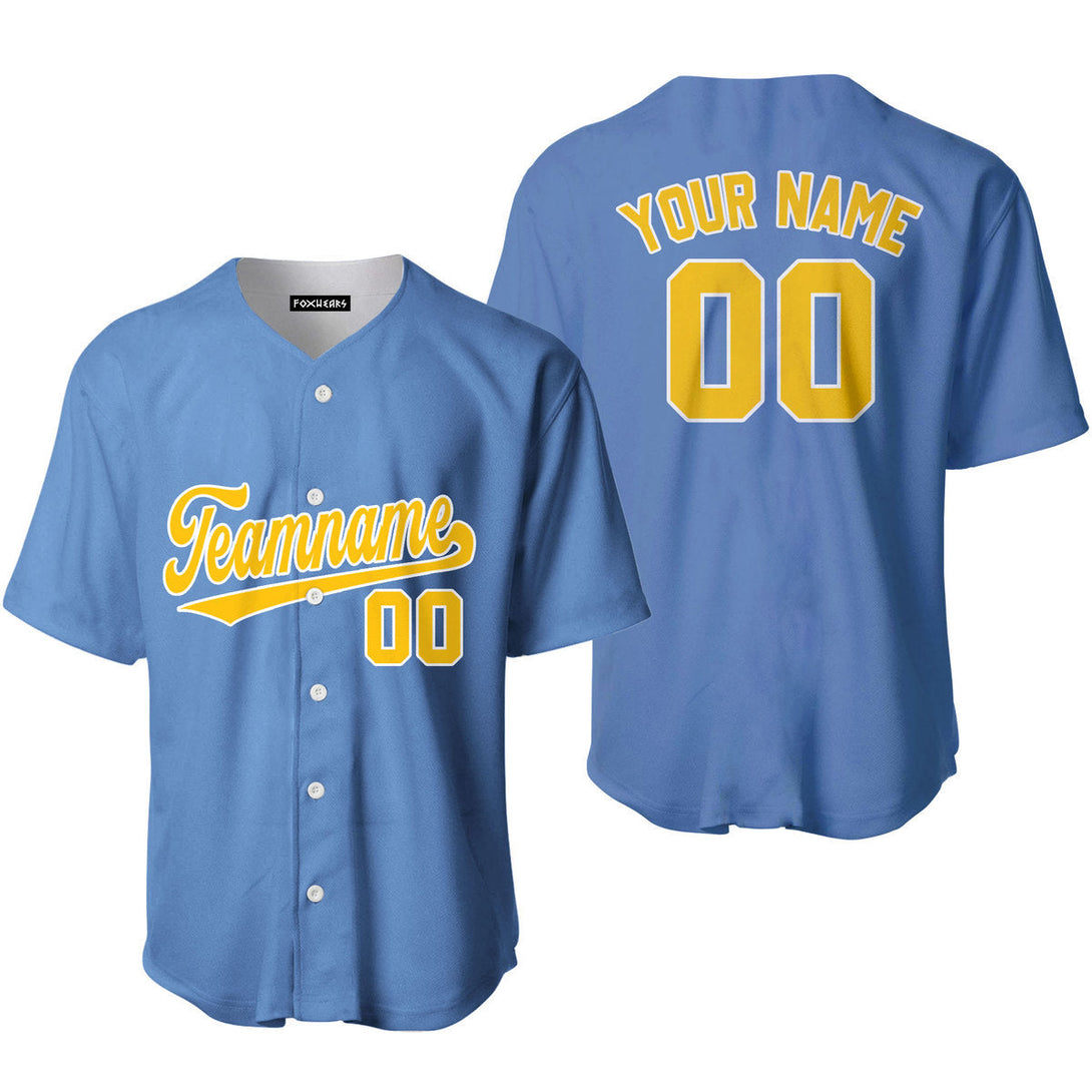 Custom Light Blue Gold White Custom Baseball Jerseys For Men & Women