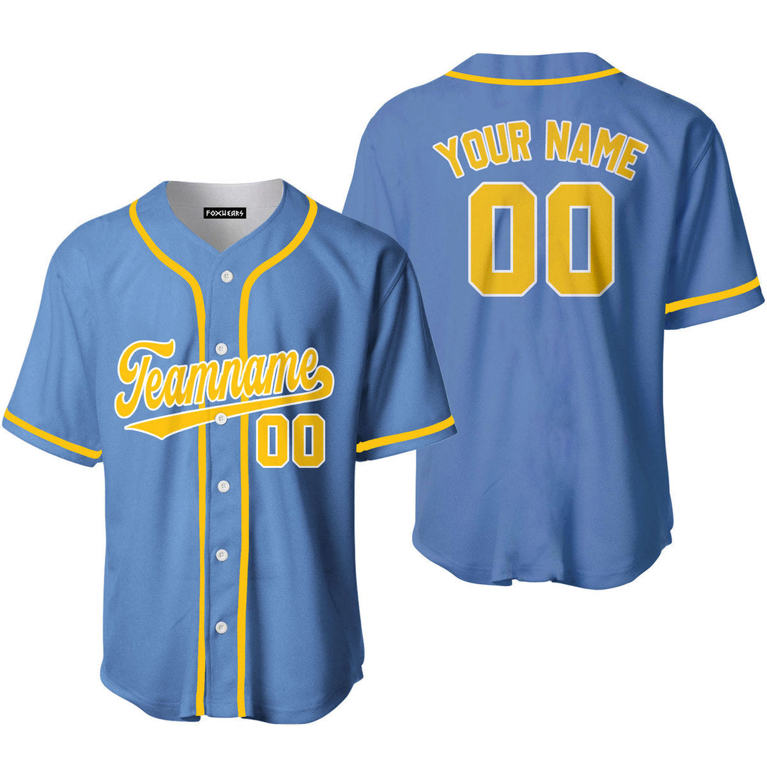 Custom Light Blue Gold White Custom Baseball Jerseys For Men & Women