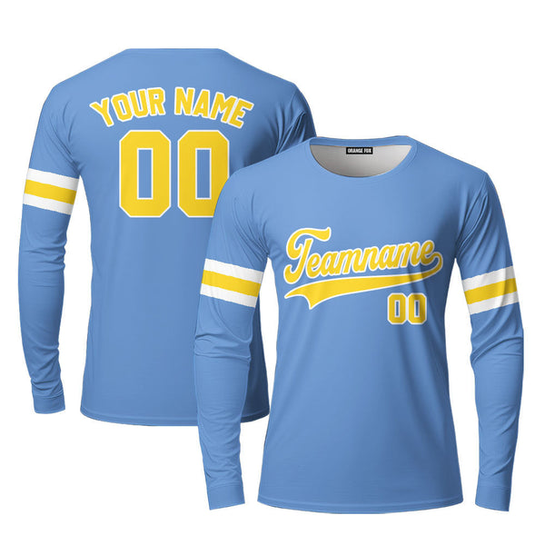 Custom Light Blue Gold White Custom Long Sleeve T-Shirt For Men & Women