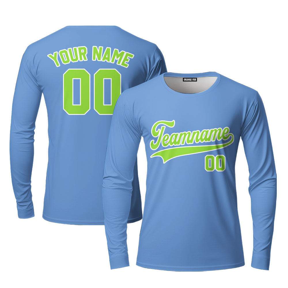 Custom Light Blue Green White Custom Long Sleeve T-Shirt For Men & Women