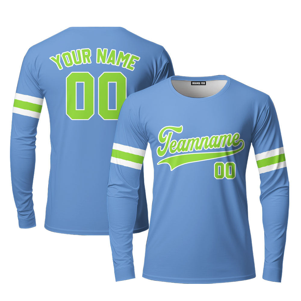 Custom Light Blue Green White Custom Long Sleeve T-Shirt For Men & Women