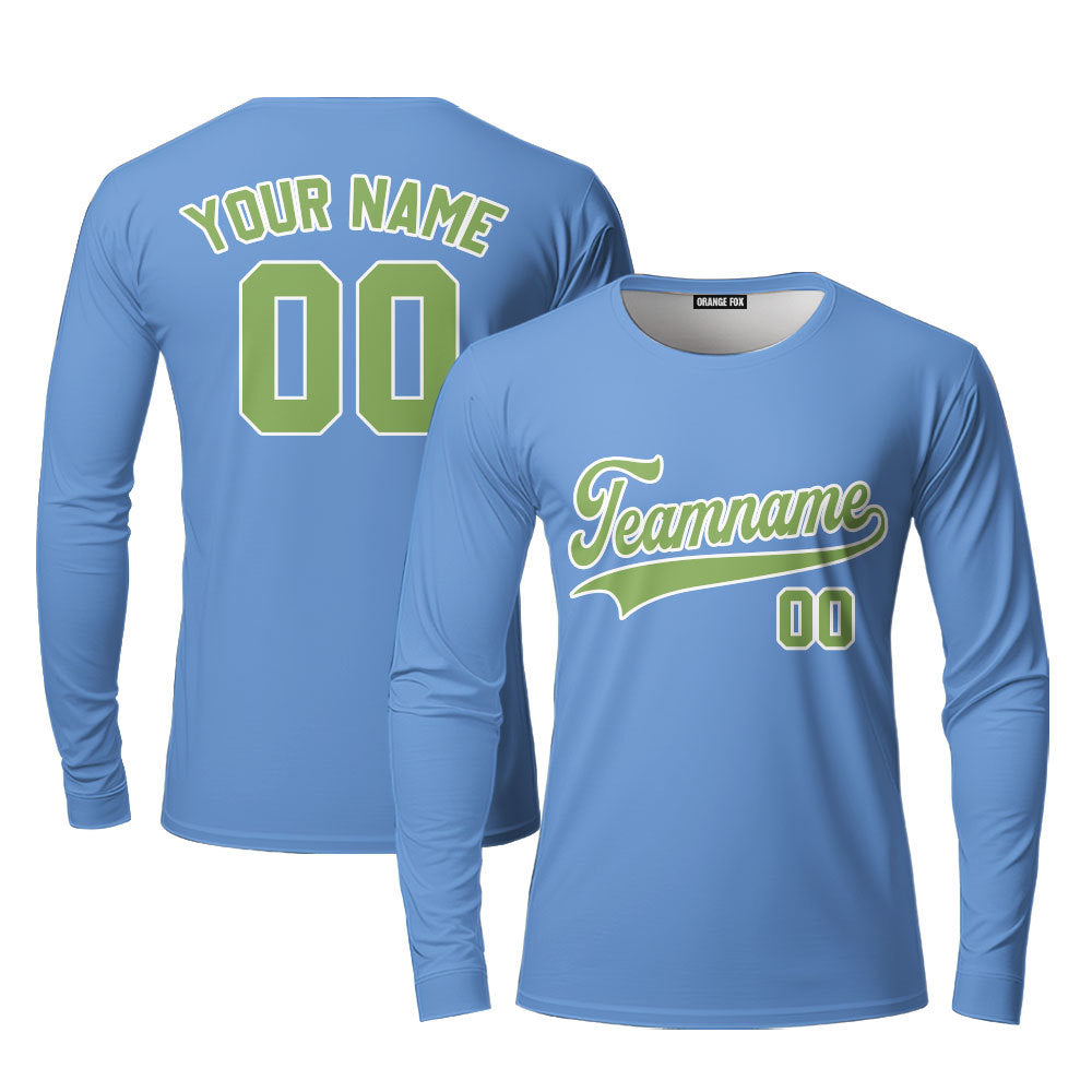 Custom Light Blue Kelly Green White Custom Long Sleeve T-Shirt For Men & Women