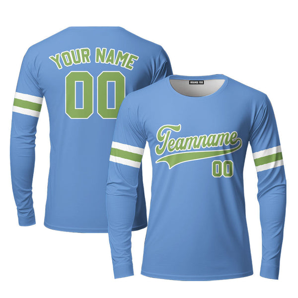 Custom Light Blue Kelly Green White Custom Long Sleeve T-Shirt For Men & Women