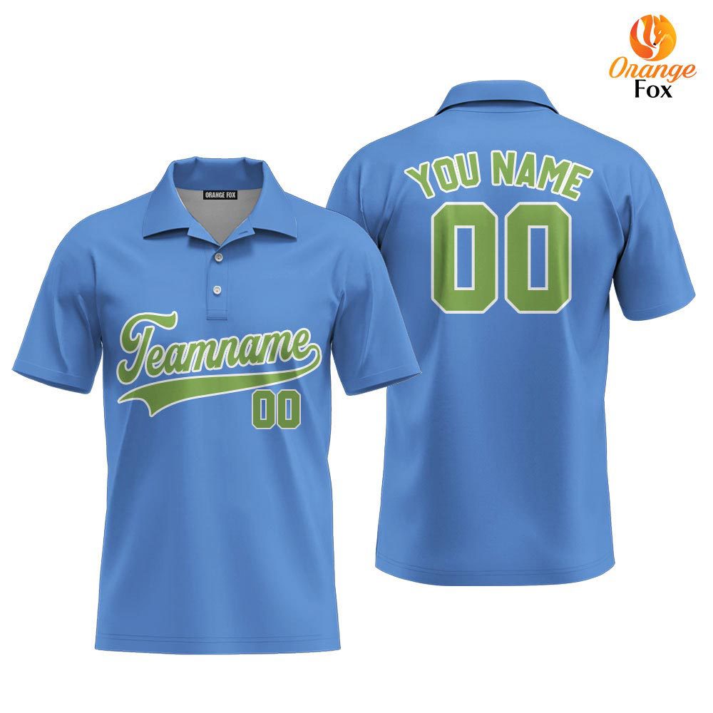 Custom Light Blue Kelly Green White Custom Polo Shirt For Men
