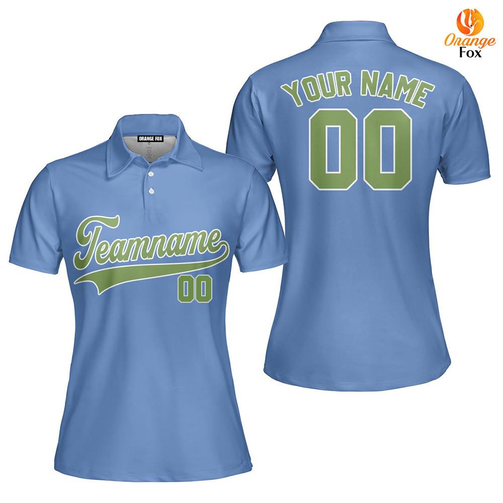 Custom Light Blue Kelly Green White Custom Polo Shirt For Women