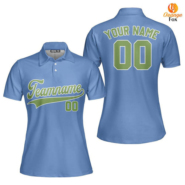 Custom Light Blue Kelly Green White Custom Polo Shirt For Women