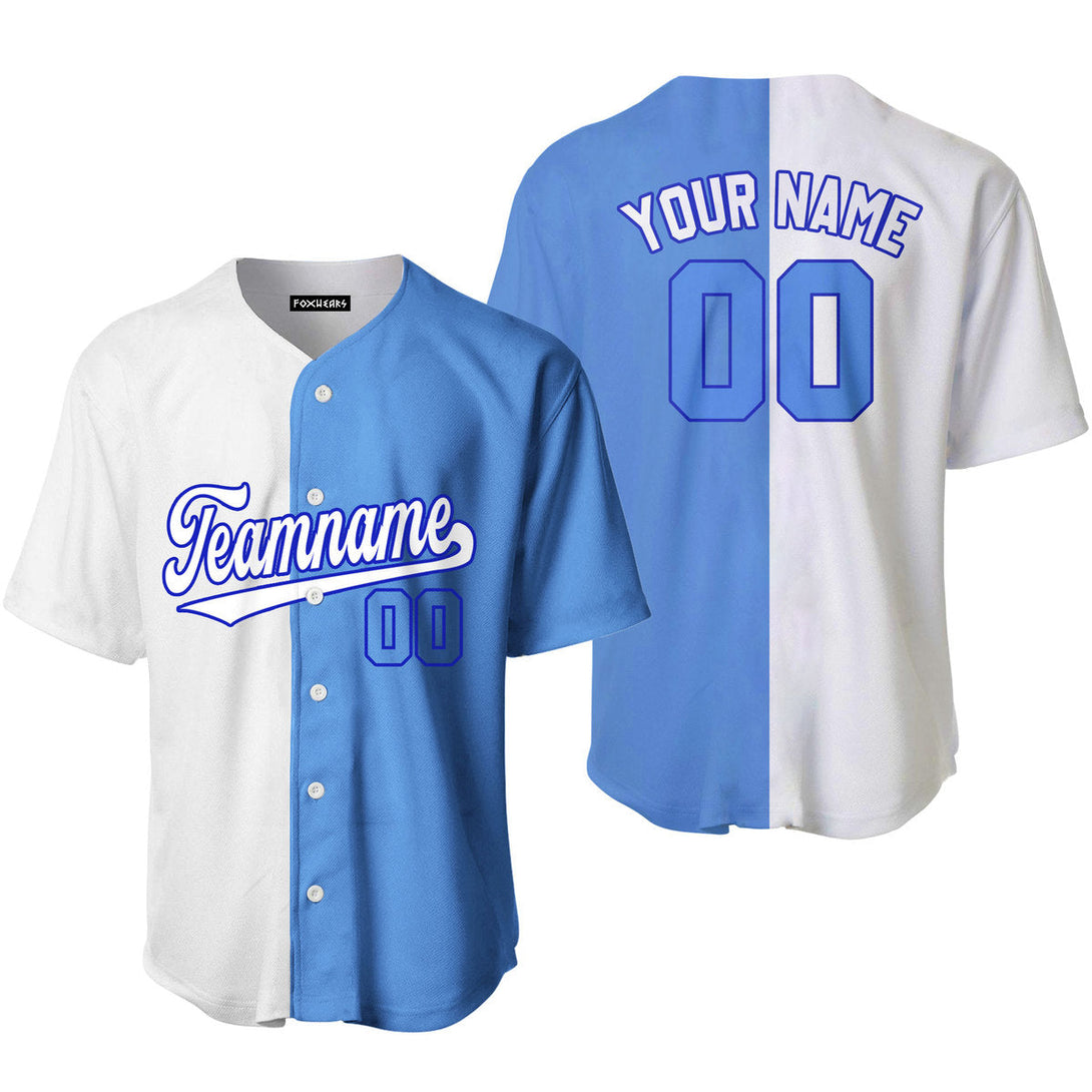 Custom Light Blue Navy White Split Fashion Baseball Jerseys For Men & Women