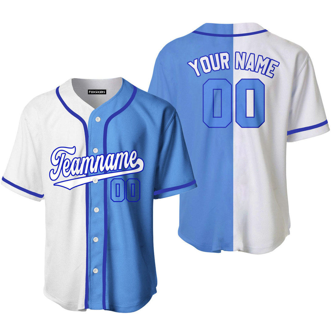 Custom Light Blue Navy White Split Fashion Baseball Jerseys For Men & Women