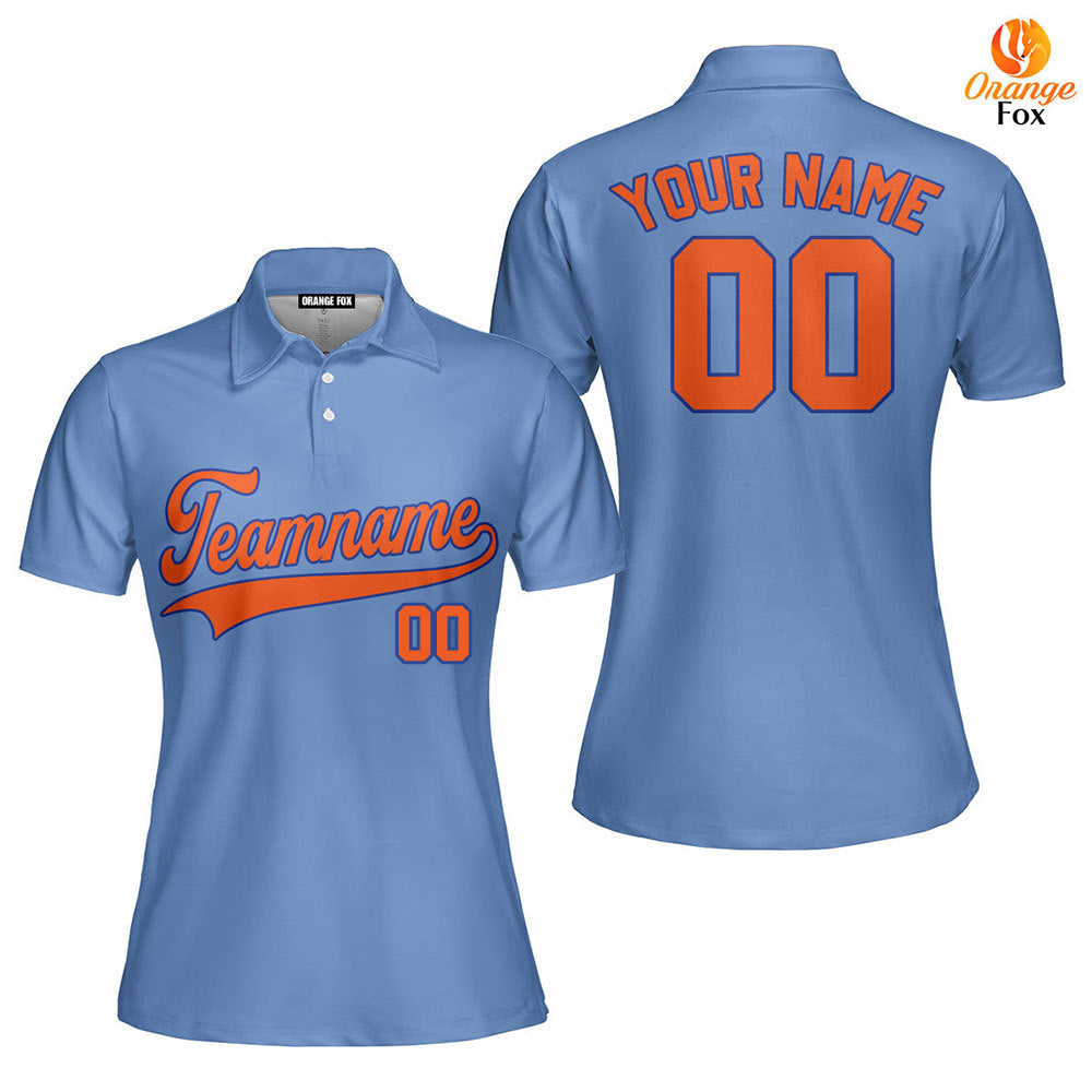 Custom Light Blue Orange Navy Custom Polo Shirt For Women