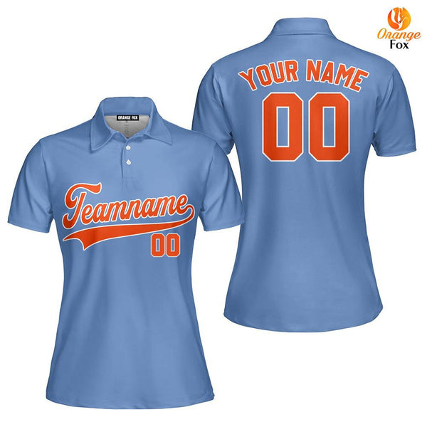 Custom Light Blue Orange-White Custom Polo Shirt For Women