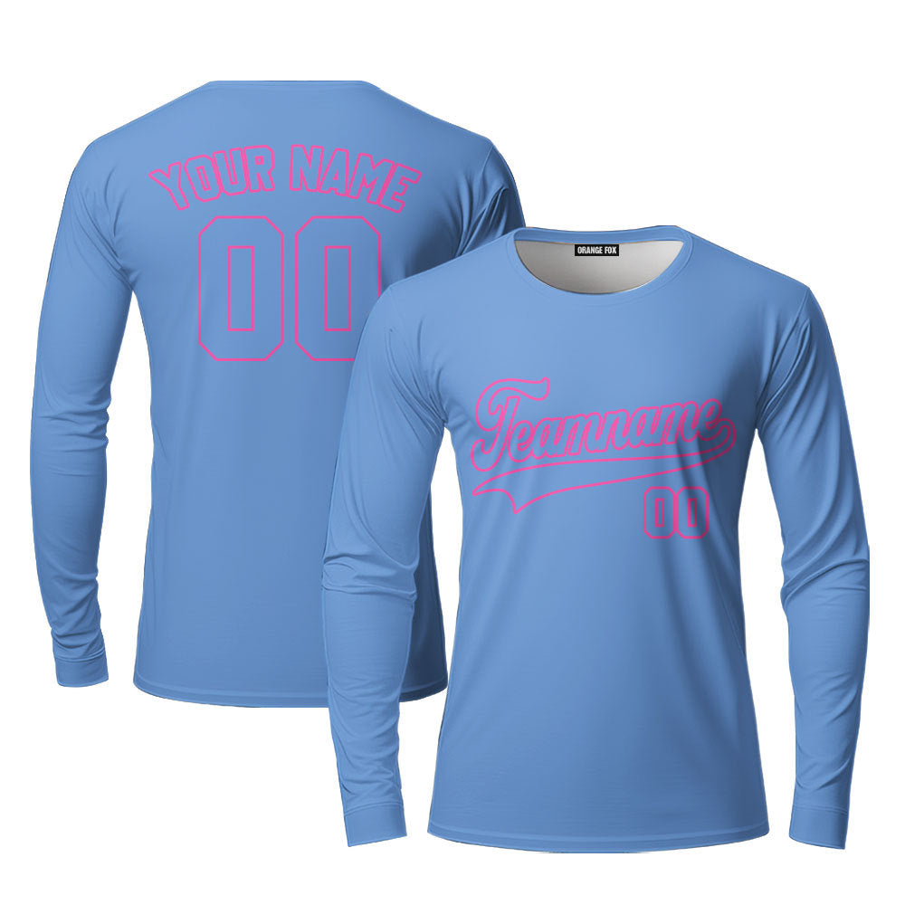 Custom Light Blue - Pink Custom Long Sleeve T-Shirt For Men & Women