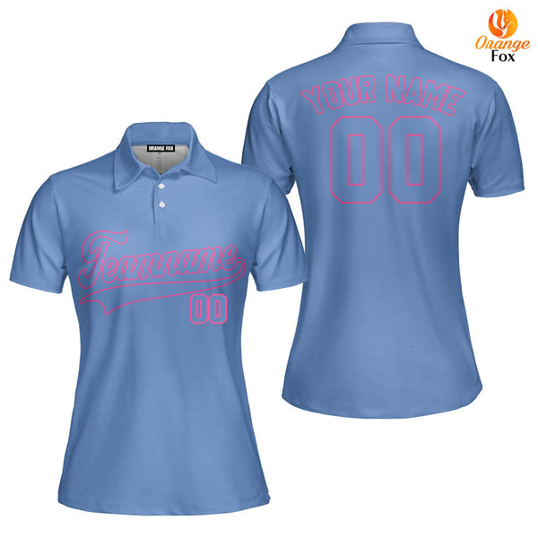 Custom Light Blue - Pink Custom Polo Shirt For Women