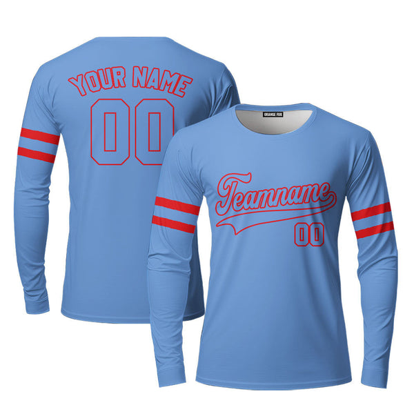 Custom Light Blue - Red Custom Long Sleeve T-Shirt For Men & Women