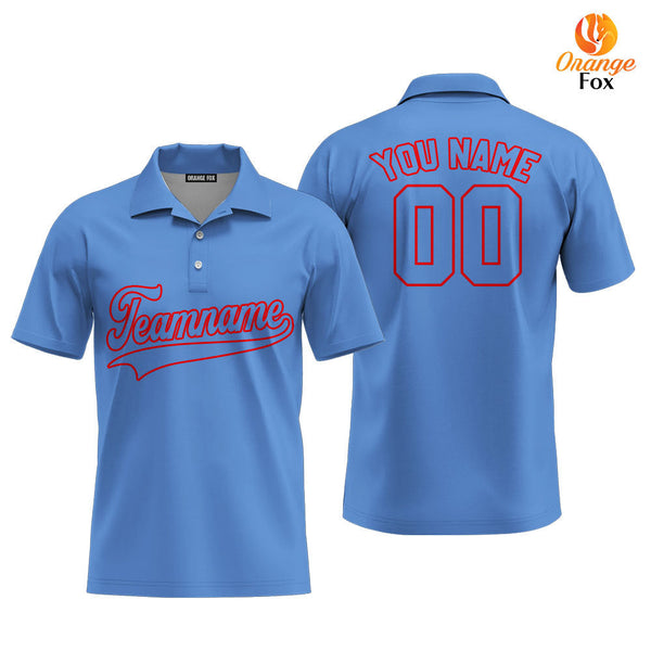 Custom Light Blue - Red Custom Polo Shirt For Men