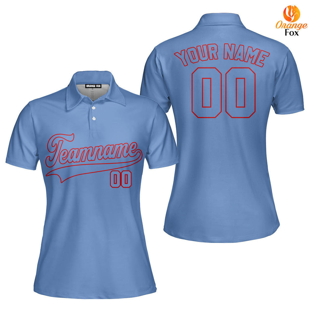 Custom Light Blue - Red Custom Polo Shirt For Women