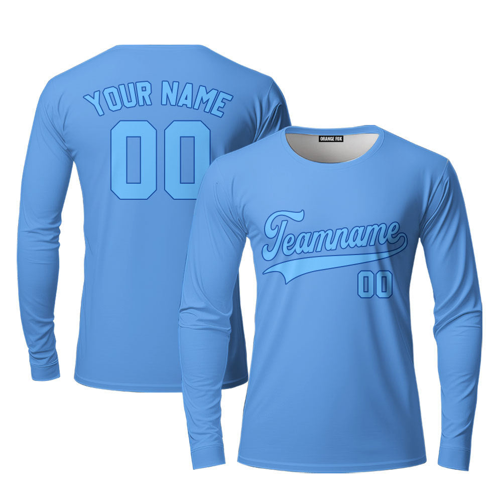 Custom Light Blue Red Royal Custom Long Sleeve T-Shirt For Men & Women