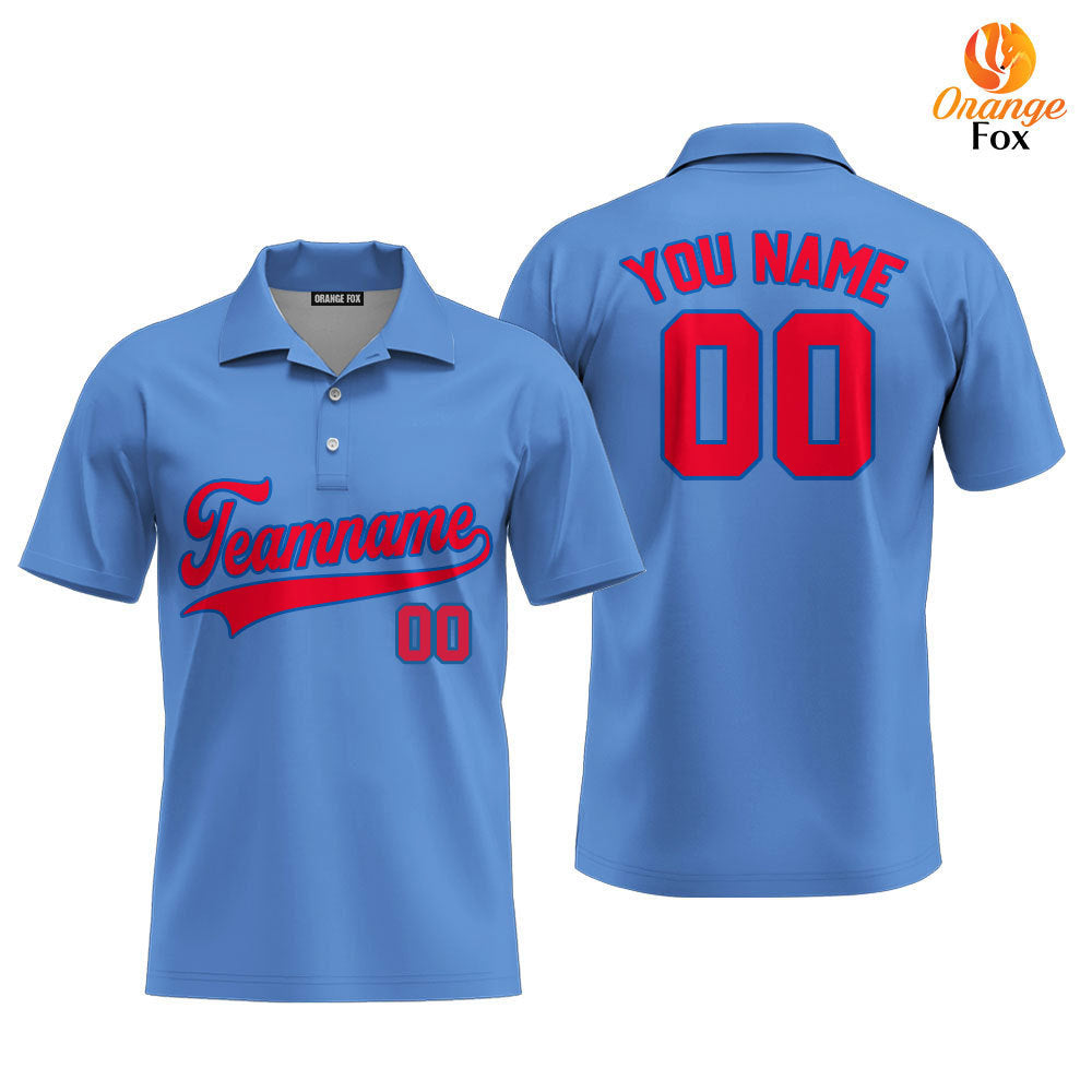 Custom Light Blue Red Royal Custom Polo Shirt For Men