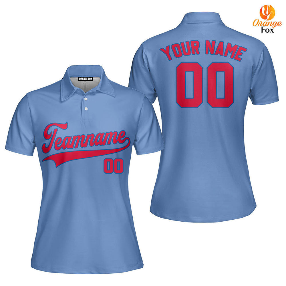 Custom Light Blue Red Royal Custom Polo Shirt For Women