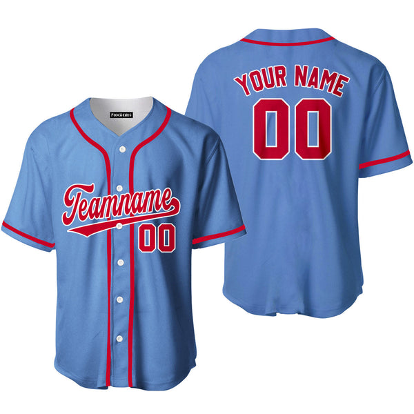 Custom Light Blue Red White Custom Baseball Jerseys For Men & Women