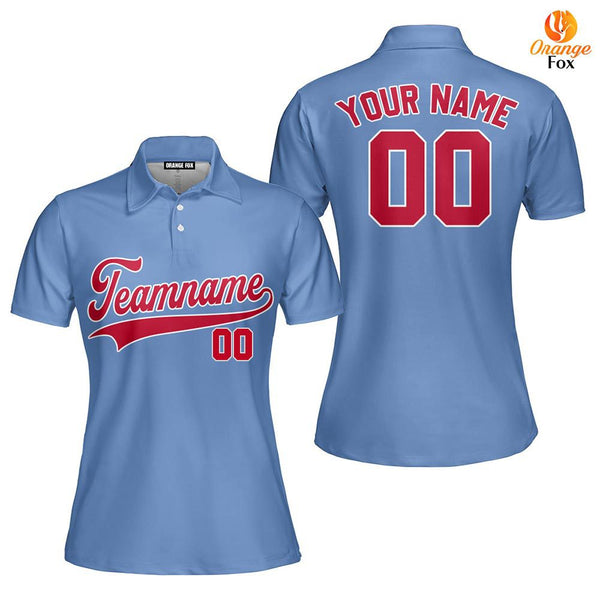 Custom Light Blue Red-White Custom Polo Shirt For Women