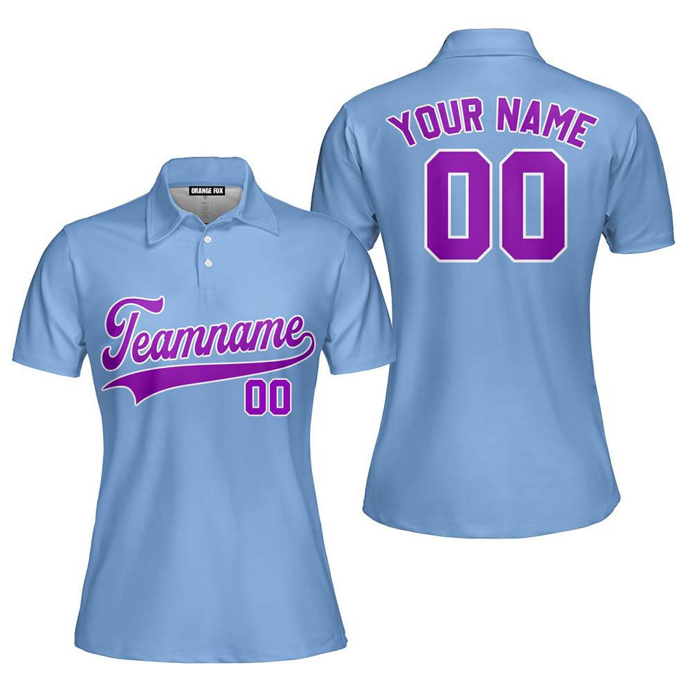 Custom Light Blue Red - White Custom Polo Shirt For Women