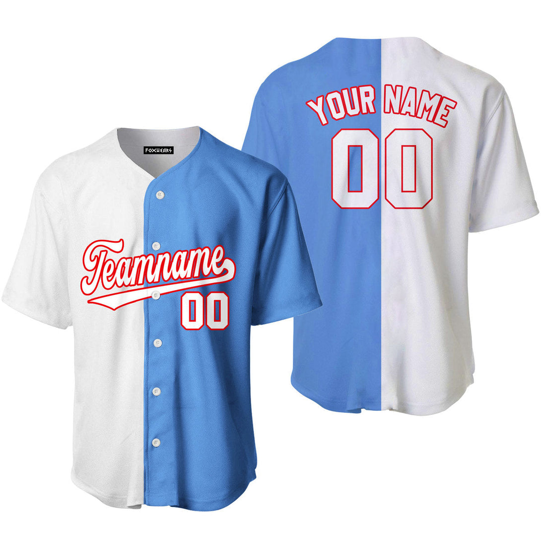 Custom Light Blue Red White Split Fashion Baseball Jerseys For Men & Women