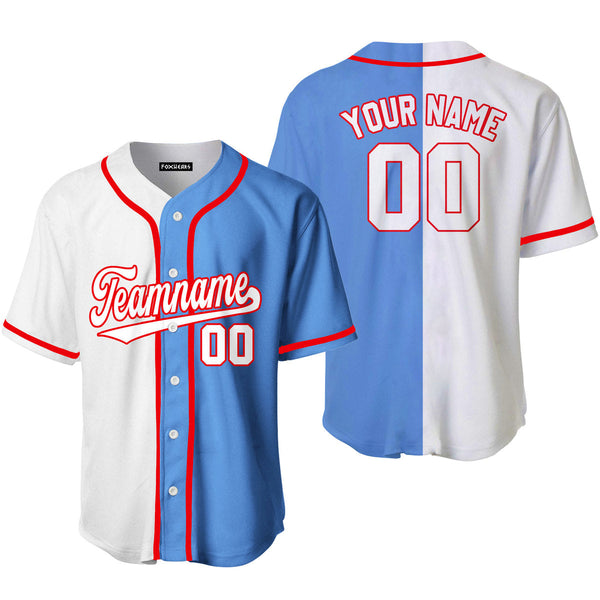 Custom Light Blue Red White Split Fashion Baseball Jerseys For Men & Women