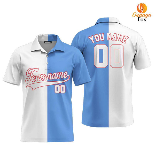 Custom Light Blue Red White Split Fashion Custom Polo Shirt For Men