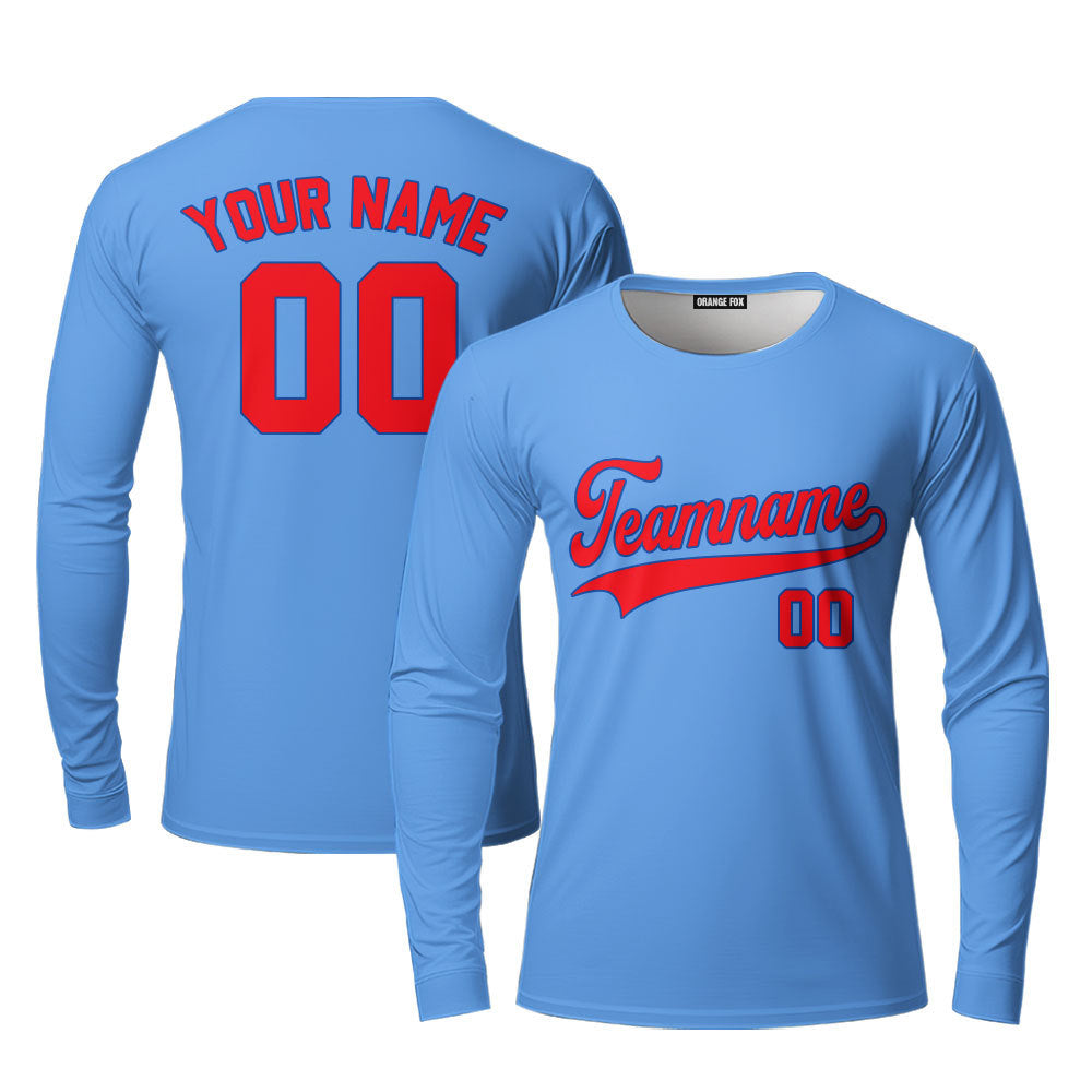 Custom Light Blue Royal Custom Long Sleeve T-Shirt For Men & Women