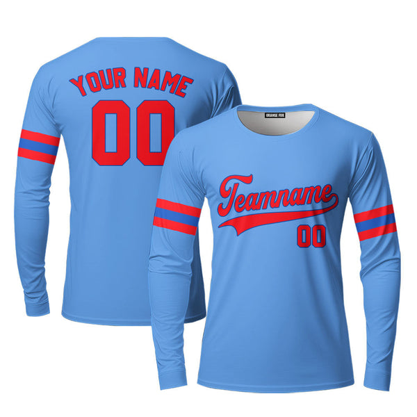 Custom Light Blue Royal Custom Long Sleeve T-Shirt For Men & Women