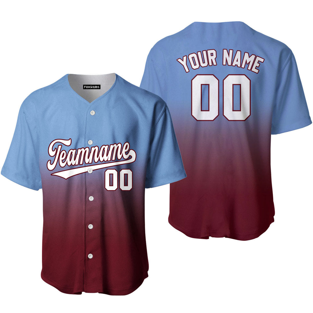 Custom Light Blue White Crimson Fade Fashion Baseball Jerseys For Men & Women