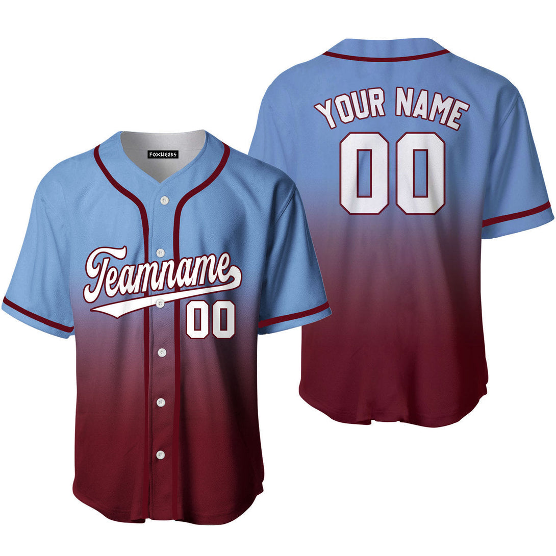 Custom Light Blue White Crimson Fade Fashion Baseball Jerseys For Men & Women