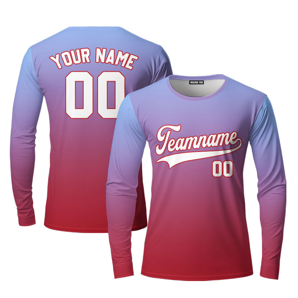 Custom Light Blue White Crimson Fade Fashion Custom Long Sleeve T-Shirt For Men & Women