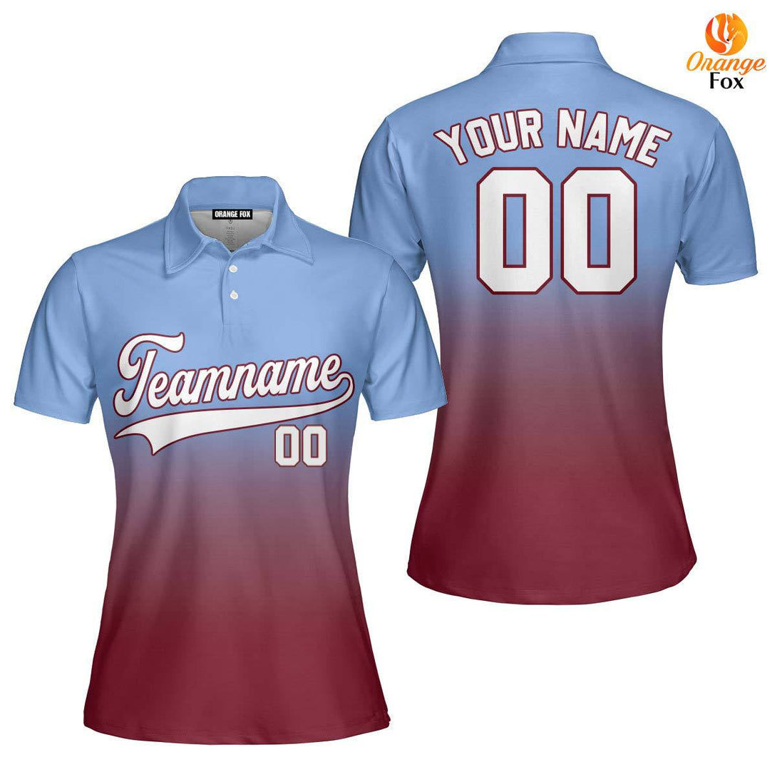 Custom Light Blue White Crimson Fade Fashion Custom Polo Shirt For Women