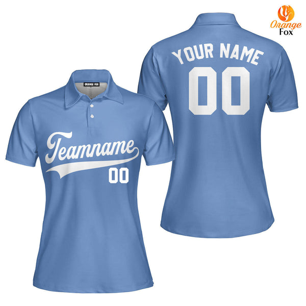 Custom Light Blue White Custom Polo Shirt For Women