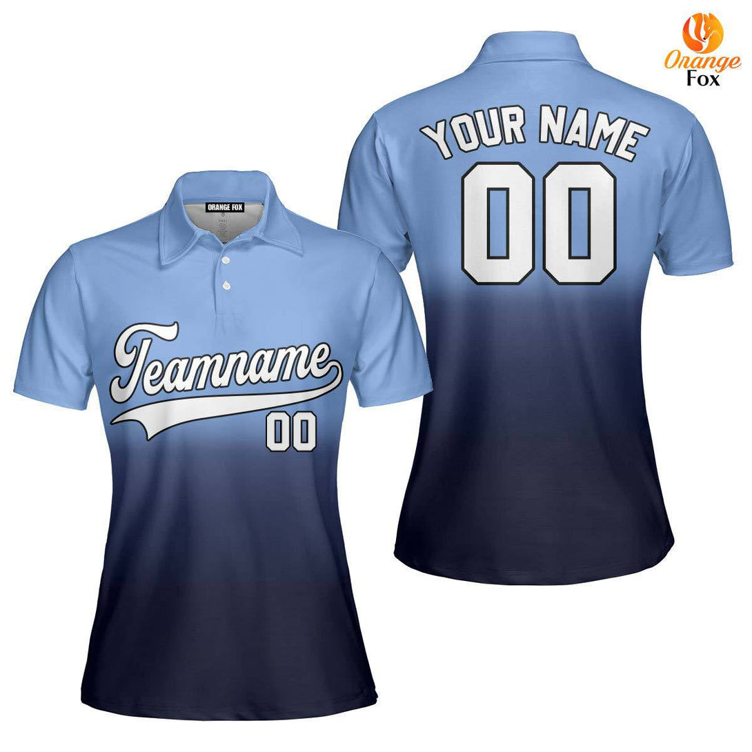 Custom Light Blue White Navy Fade Fashion Custom Polo Shirt For Women