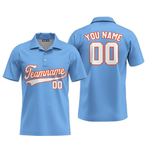 Custom Light Blue White - Orange Custom Polo Shirt For Men