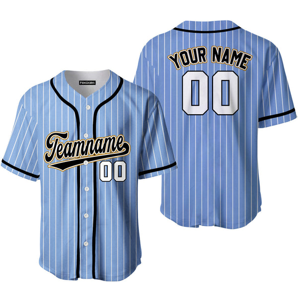 Custom Light Blue White Pinstripe Black White Baseball Jerseys For Men & Women