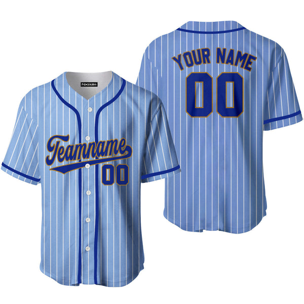 Custom Light Blue White Pinstripe Royal Blue Gold Baseball Jerseys For Men & Women