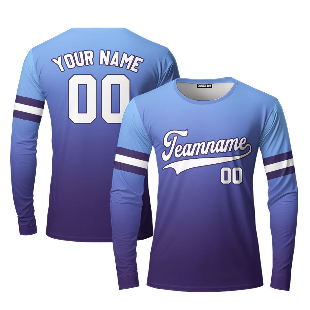 Custom Light Blue White Purple Fade Fashion Custom Long Sleeve T-Shirt For Men & Women