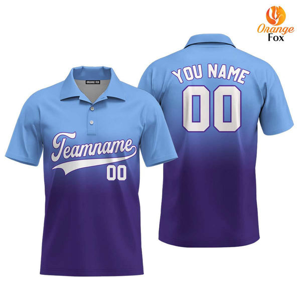 Custom Light Blue White Purple Fade Fashion Custom Polo Shirt For Men