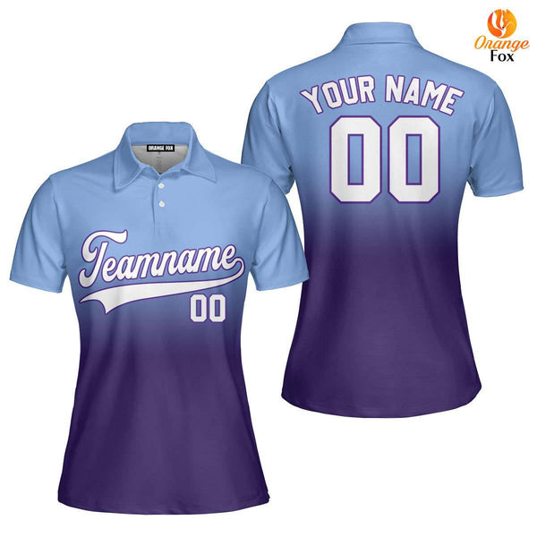 Custom Light Blue White Purple Fade Fashion Custom Polo Shirt For Women